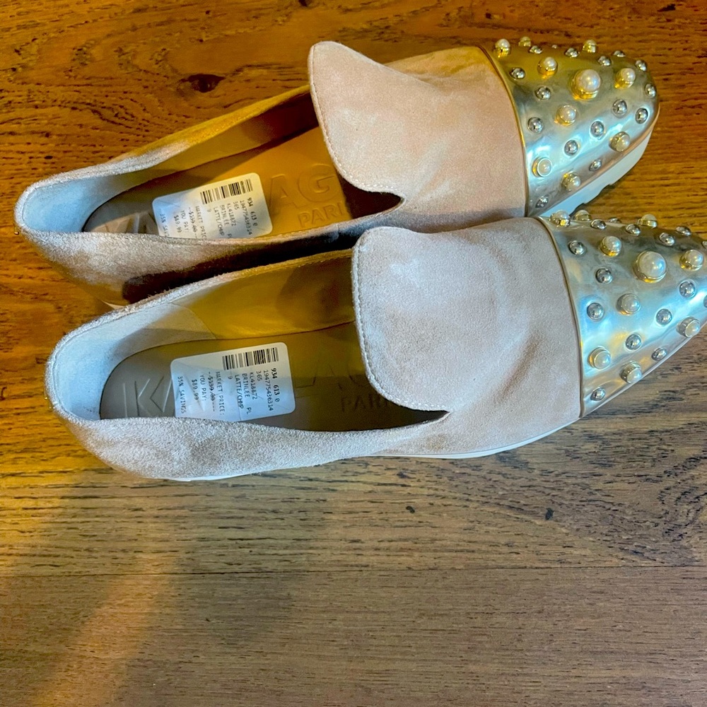 Karl lagerfield paris. Brinlee faux-pearl & suede platform shoes. Size 9